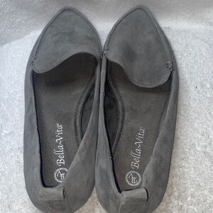 Bella Vita Dark Gray Suede Pointed-Toe Slip-On Flats